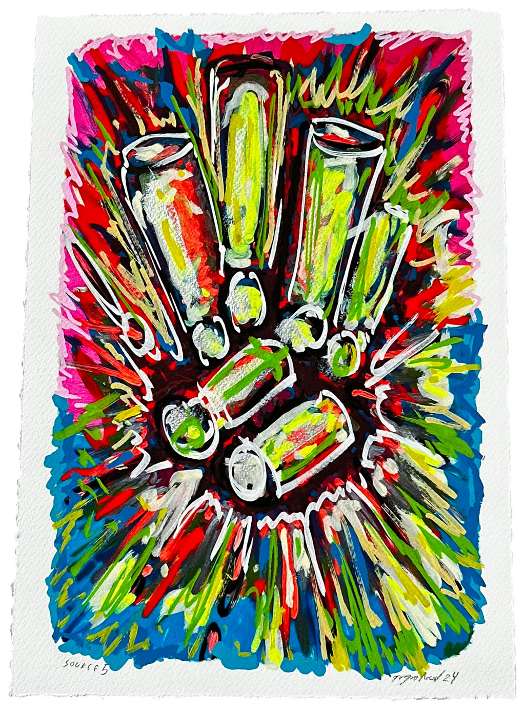 Source 5 V001 — Acrylic and print on paper, torn edges