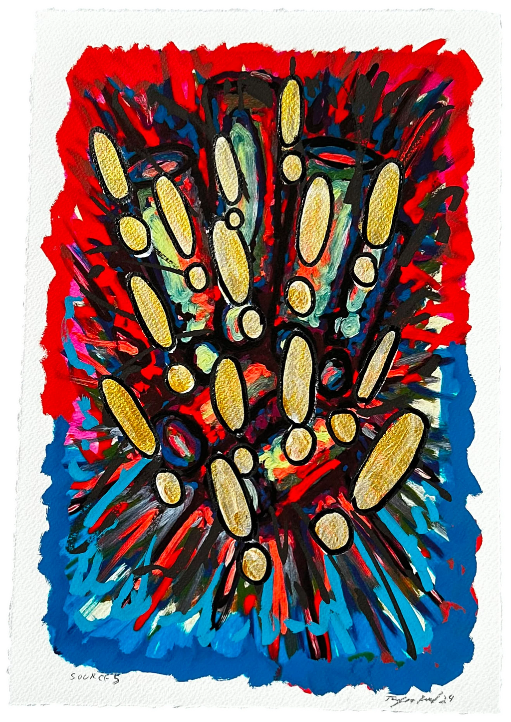 Source 5 V002 — Acrylic and print on paper, torn edges
