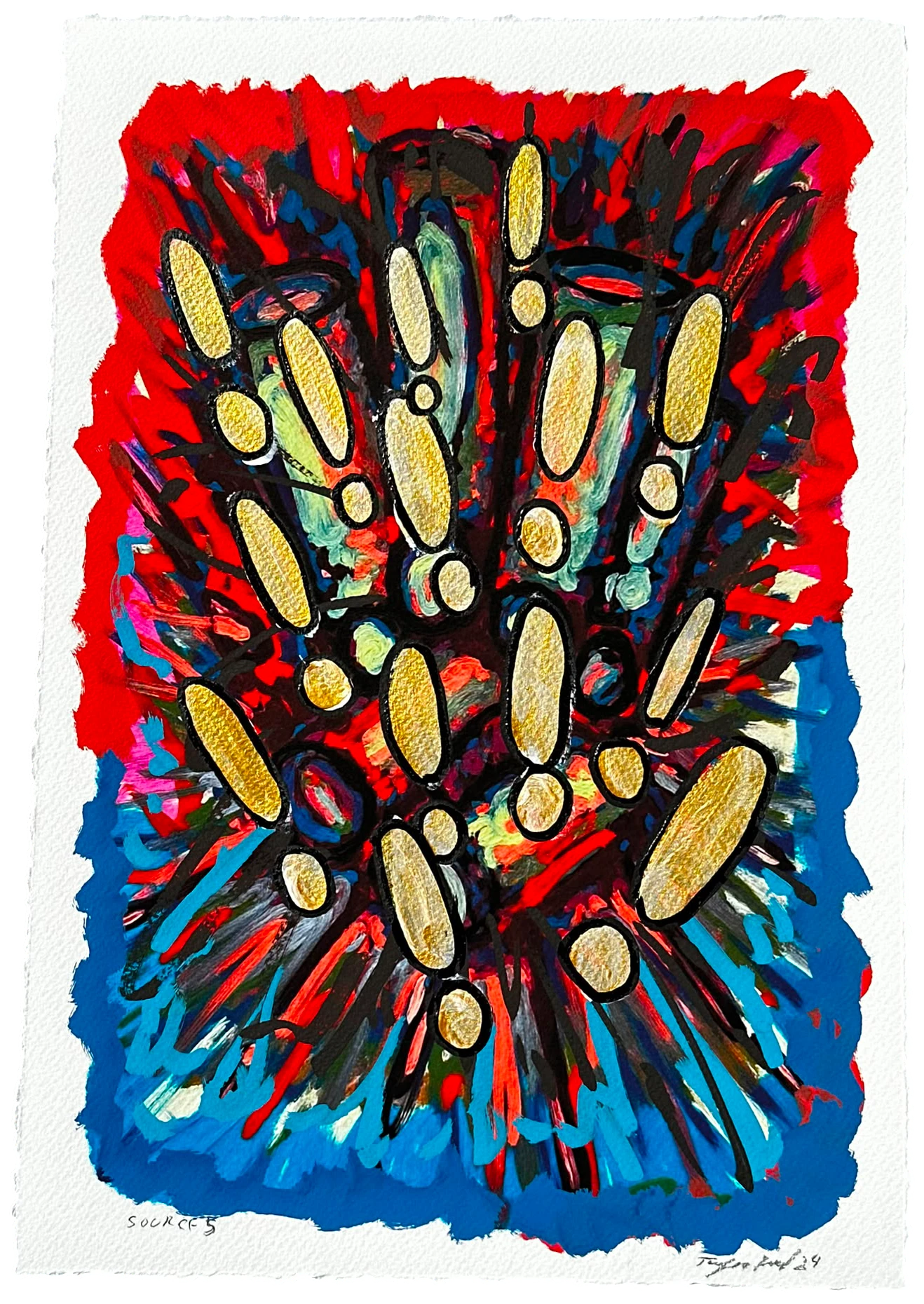 Source 5 V002 — Acrylic and print on paper, torn edges