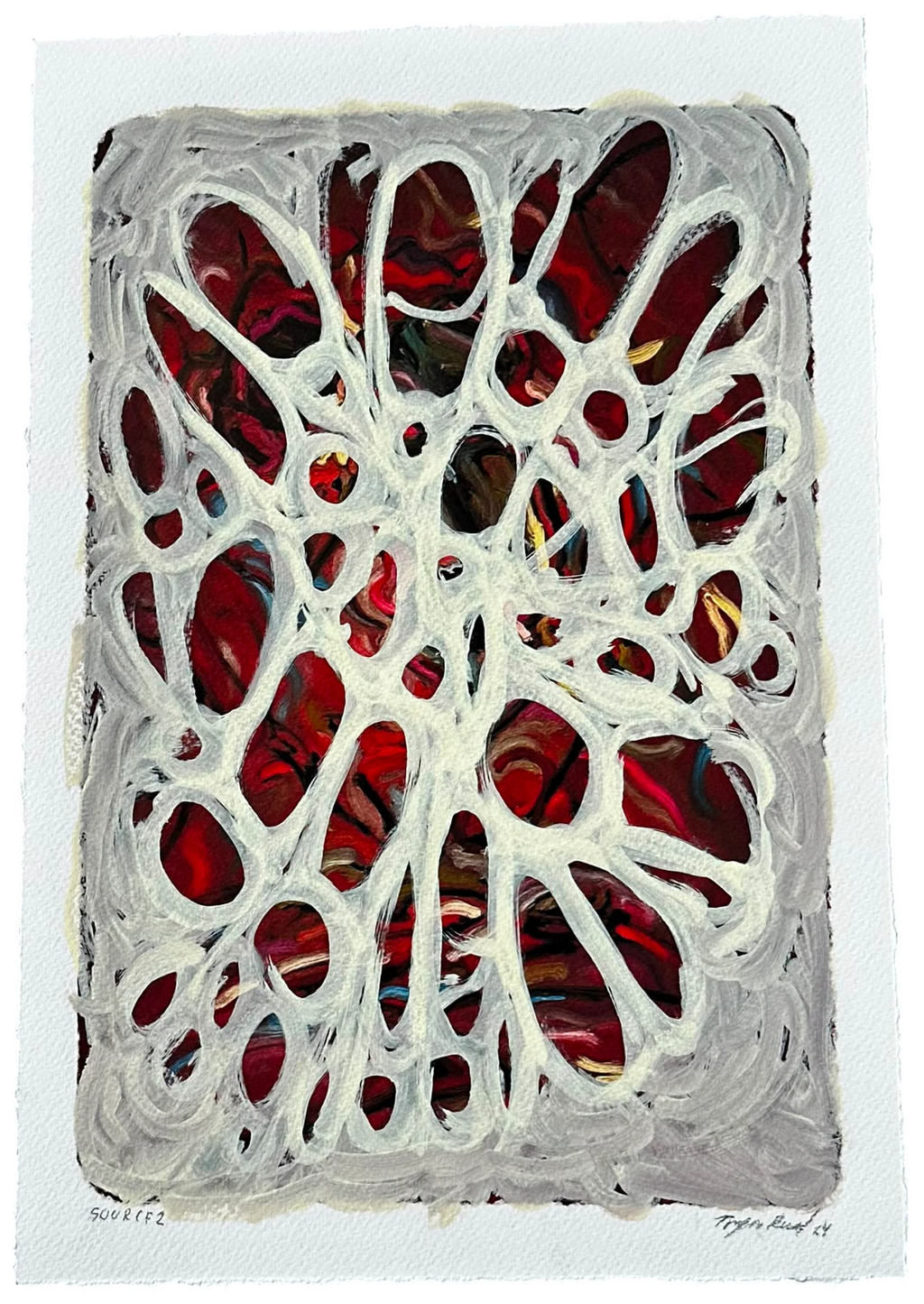 Source 2 V002 — Acrylic and print on paper, torn edges