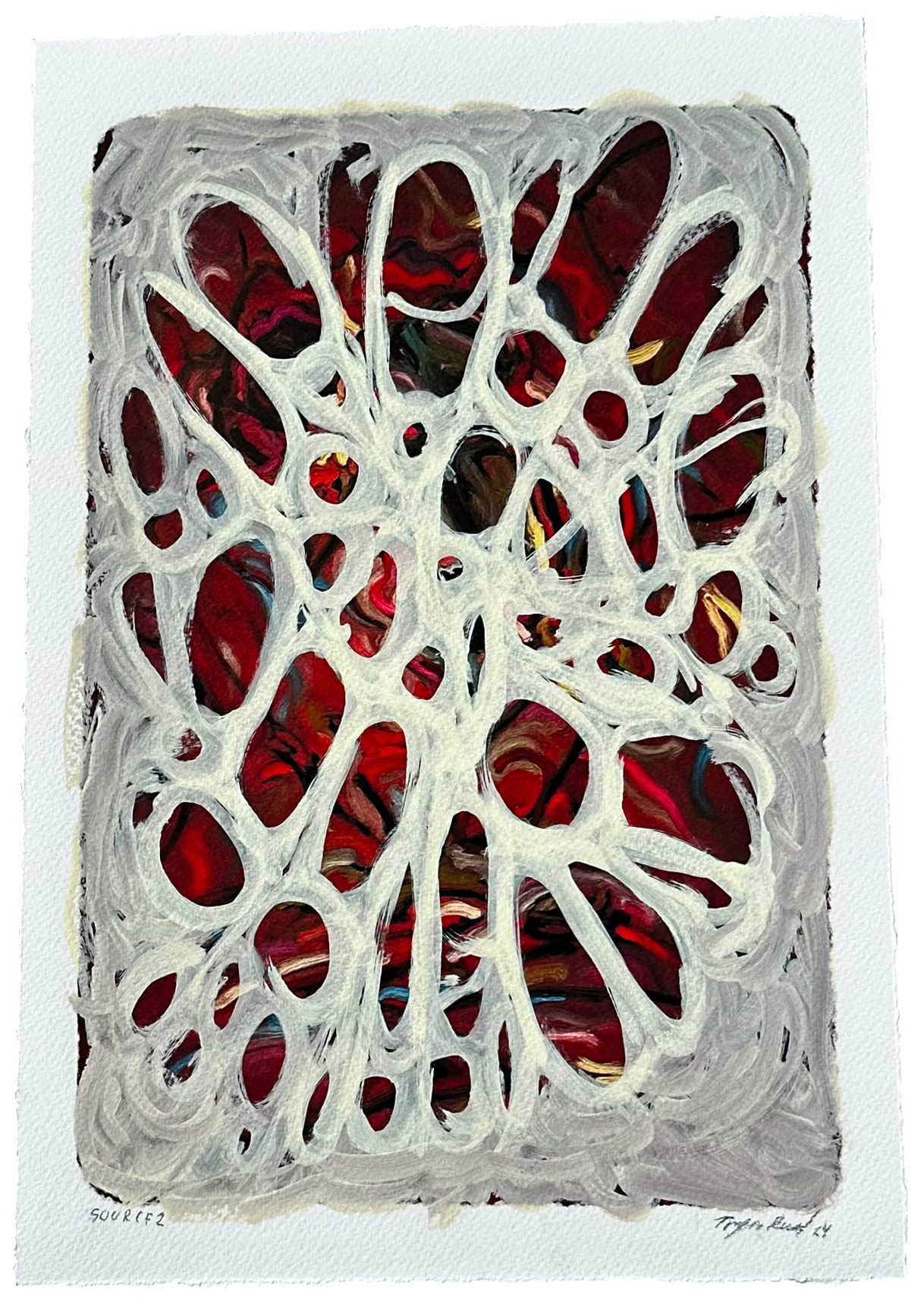 Source 2 V002 — Acrylic and print on paper, torn edges