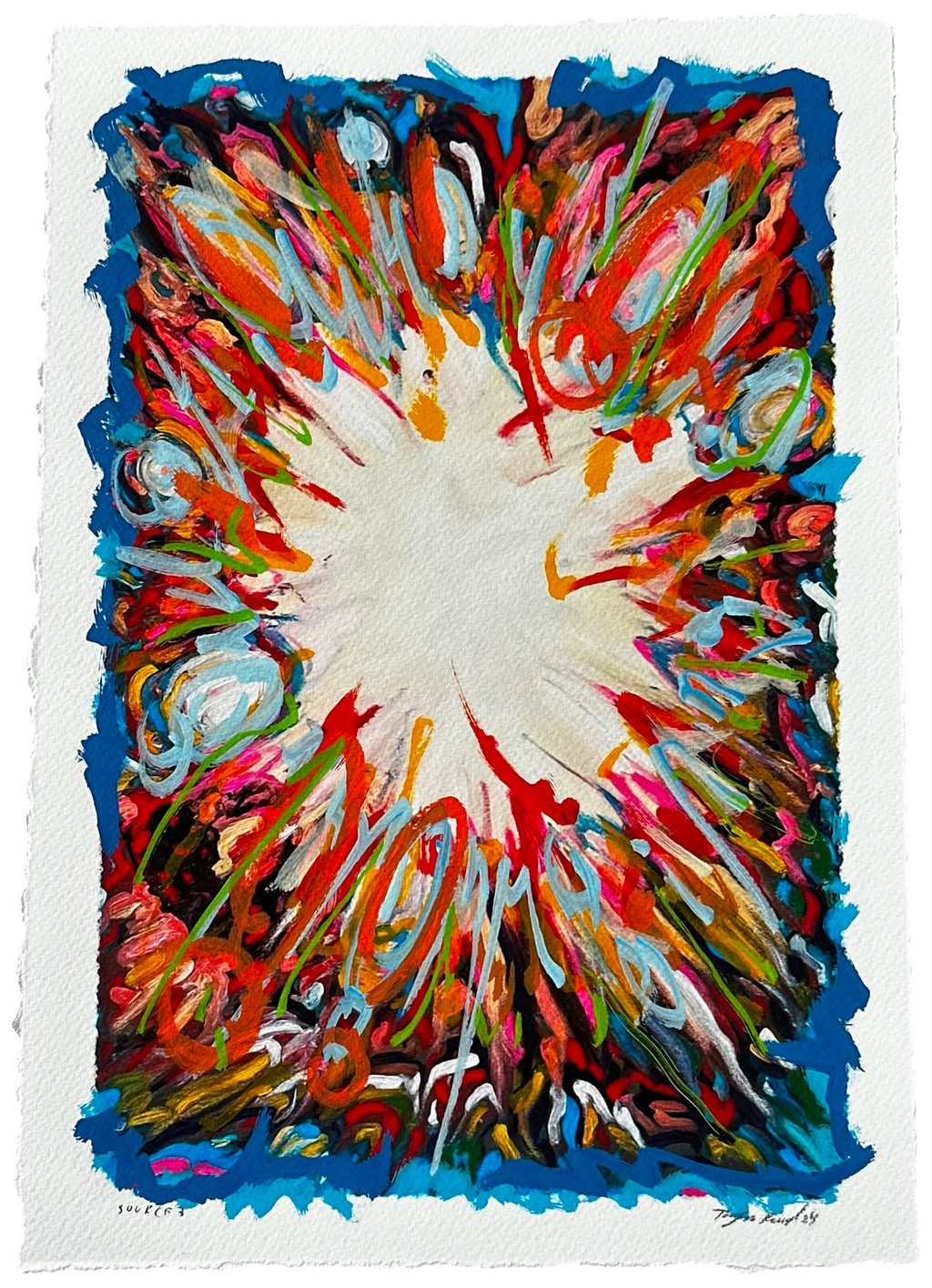 Source 3 V002 — Acrylic and print on paper, torn edges