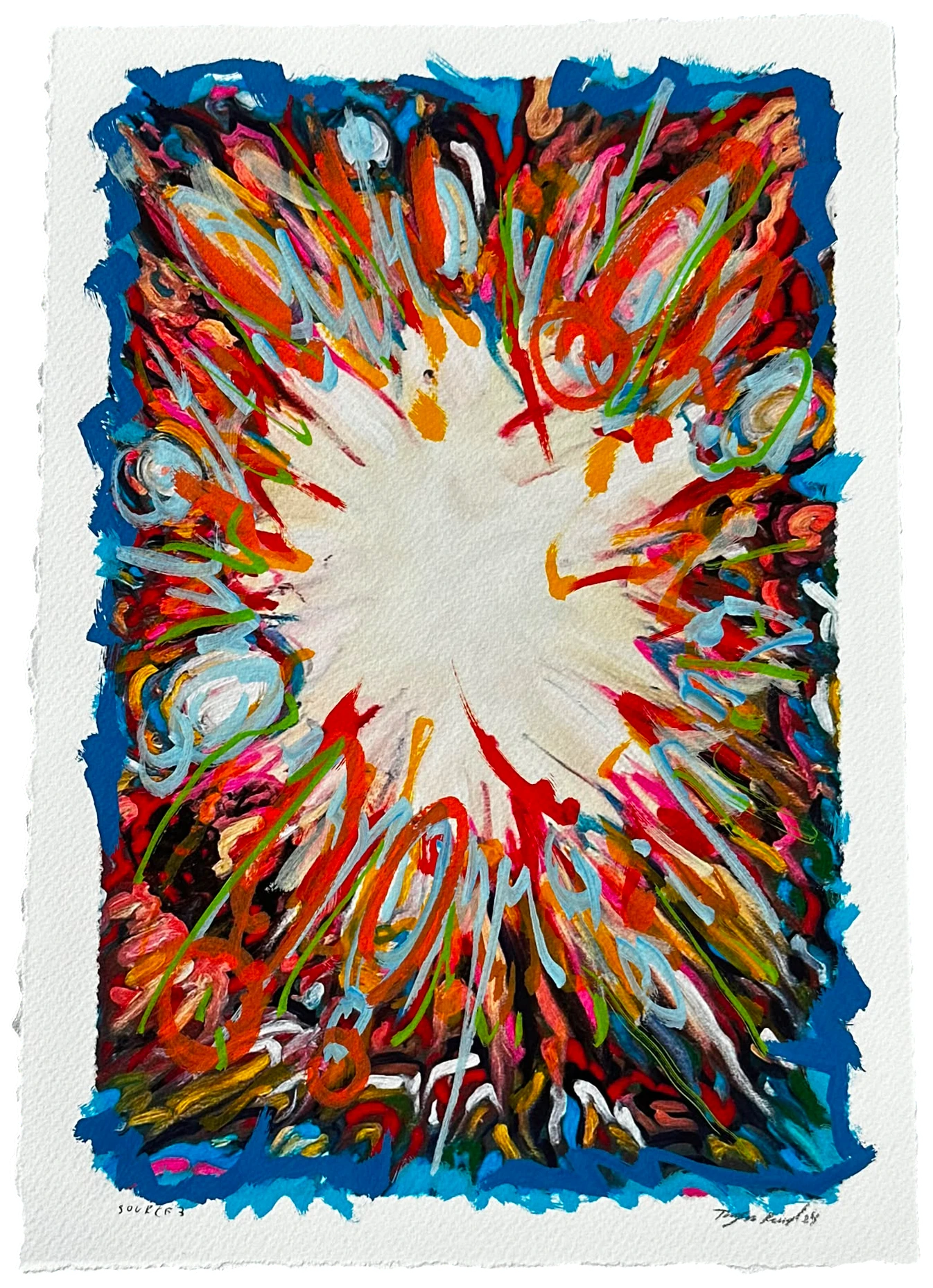Source 3 V002 — Acrylic and print on paper, torn edges