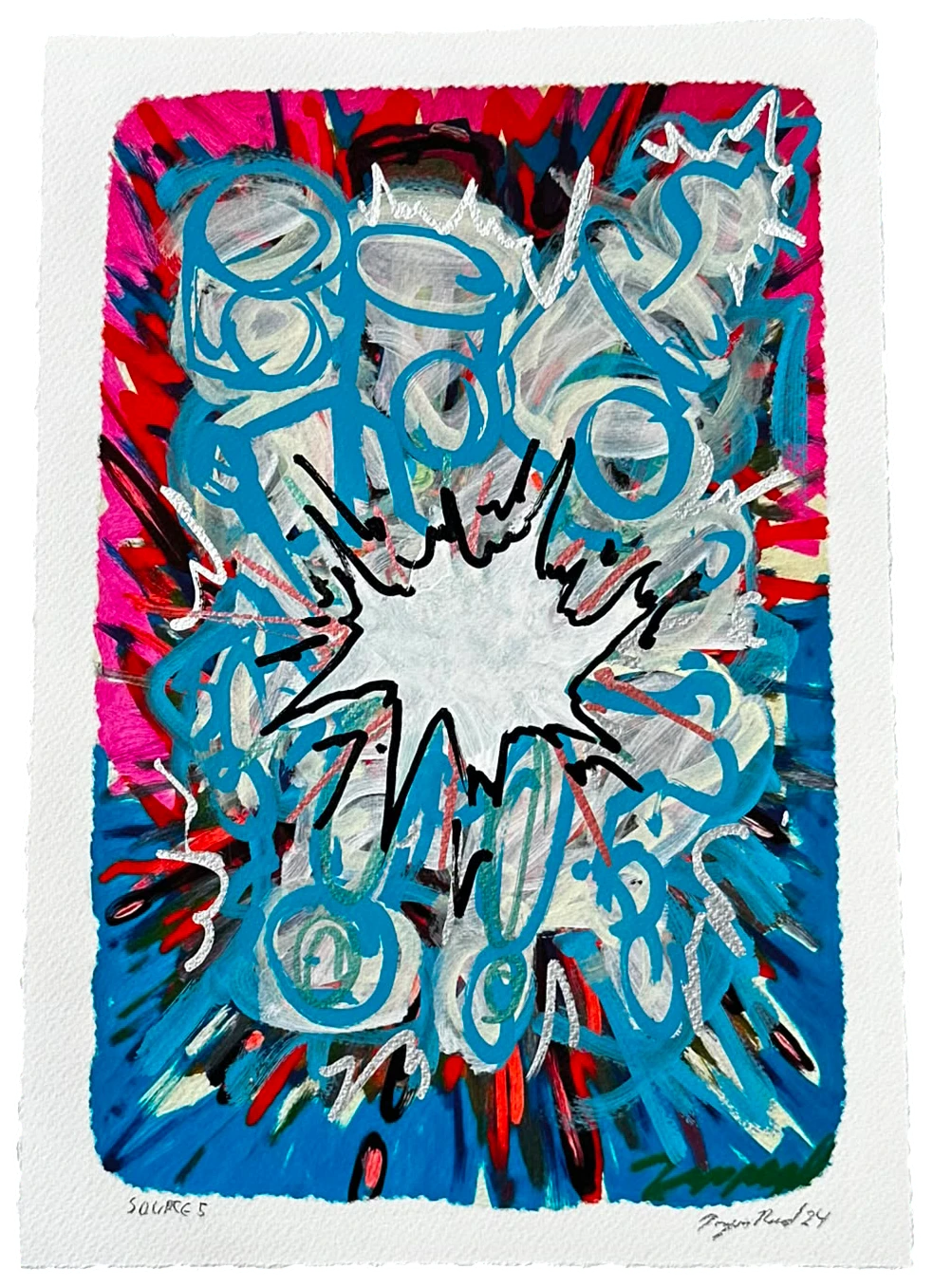 Source 5 V004 — Acrylic and print on paper, torn edges