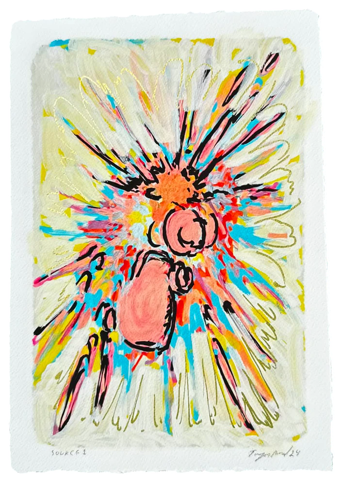 Source 1 V002 — Acrylic and print on paper, torn edges