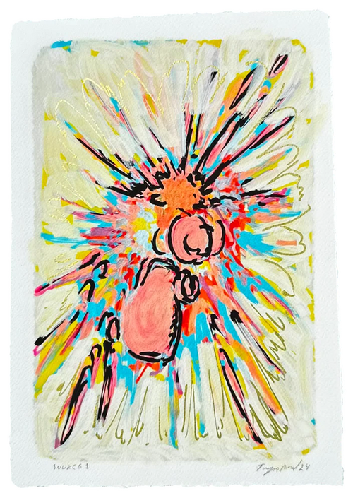 Source 1 V002 — Acrylic and print on paper, torn edges