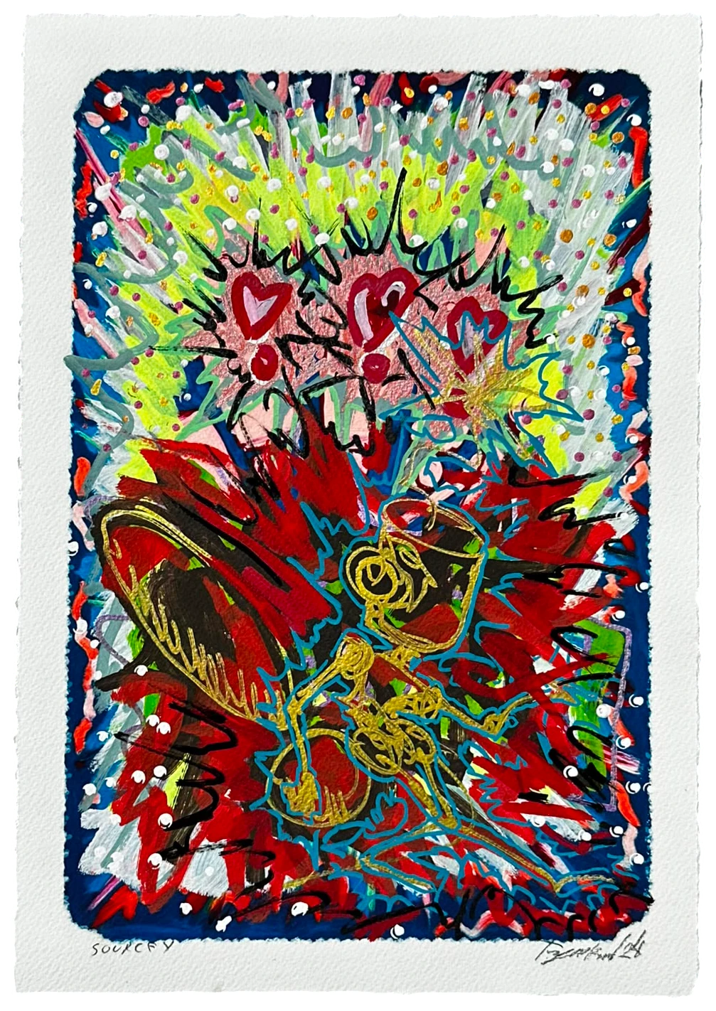 Source 4 V001 — Acrylic and print on paper, torn edges
