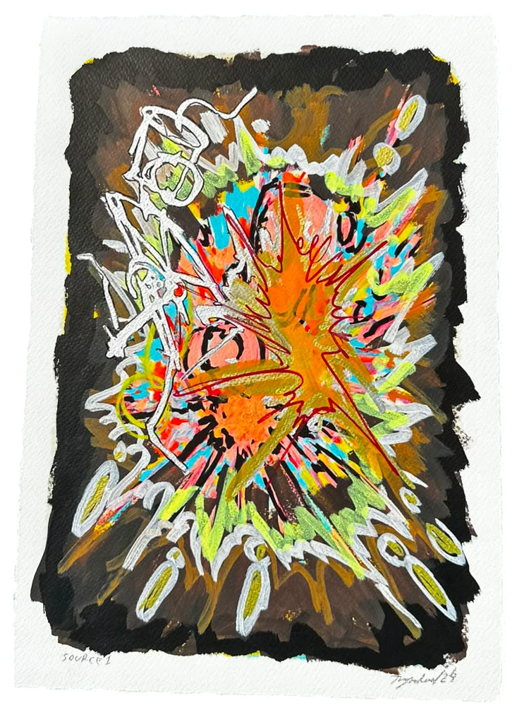 Source 1 V003 — Acrylic and print on paper, torn edges
